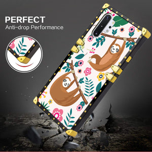 Phone Case Compatible with Samsung Galaxy Note 10 Plus, Samsung Galaxy Note 10 Plus 5G Floral Sloth Luxury Elegant Square Protective Metal Decoration Corner