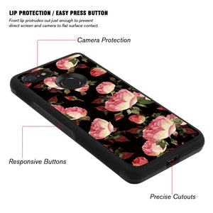 Phone Case Compatible with Google Pixel 3 Xl Red Flower Luxury Elegant Square Protective Metal Decoration Corner