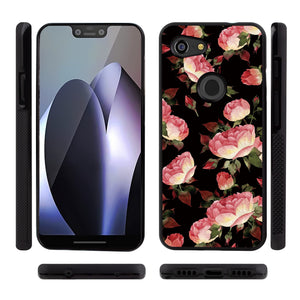 Phone Case Compatible with Google Pixel 3 Lite Red Flower Luxury Elegant Square Protective Metal Decoration Corner
