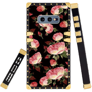 Phone Case Compatible with Samsung Galaxy S10e Red Flower Luxury Elegant Square Protective Metal Decoration Corner