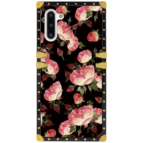 Phone Case Compatible with Samsung Galaxy Note 10 Red Flower Luxury Elegant Square Protective Metal Decoration Corner