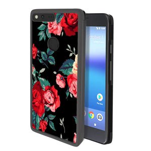 Phone Case Compatible with Google Pixel Red Flower Luxury Elegant Square Protective Metal Decoration Corner
