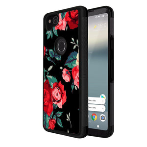 Phone Case Compatible with Google Pixel 2 Red Flower Luxury Elegant Square Protective Metal Decoration Corner