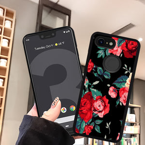 Phone Case Compatible with Google Pixel 3 Red Flower Luxury Elegant Square Protective Metal Decoration Corner