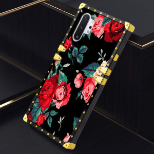 Phone Case Compatible with Samsung Galaxy Note 10 Plus, Samsung Galaxy Note 10 Plus 5G Red Flower Luxury Elegant Square Protective Metal Decoration Corner