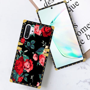 Phone Case Compatible with Samsung Galaxy Note 10 Plus, Samsung Galaxy Note 10 Plus 5G Red Flower Luxury Elegant Square Protective Metal Decoration Corner