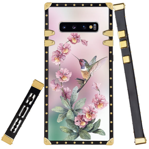 Phone Case Compatible with Samsung Galaxy S10+ Beautiful Hummingbird Drawing Luxury Elegant Square Protective Metal Decoration Corner