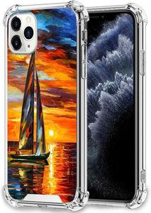 Compatible with iPhone 14 13 12 11 Pro Max X XR XS Max SE2020 7 8 Plus Anti-Drop Phone Case Sailboat Clear TPU Bumper Full Body Protection Cover
