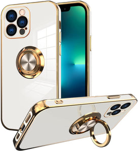 iPhone 13 Pro Max Case with Ring Holder Plating Rose Gold -White