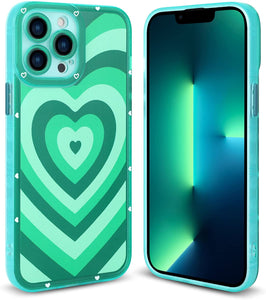 iPhone 13 Pro Max Case with Heart Design for Women Girls - Green