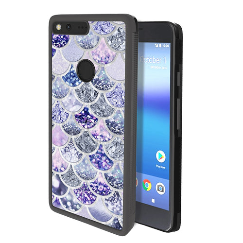 Phone Case Compatible with Google Pixel Purple Bling Mermaid Fish Scale Luxury Elegant Square Protective Metal Decoration Corner
