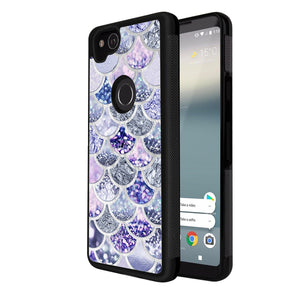 Phone Case Compatible with Google Pixel 2 Purple Bling Mermaid Fish Scale Luxury Elegant Square Protective Metal Decoration Corner