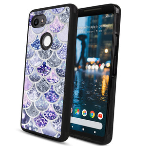 Phone Case Compatible with Google Pixel 2 XL Purple Bling Mermaid Fish Scale Luxury Elegant Square Protective Metal Decoration Corner