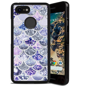 Phone Case Compatible with Google Pixel 3 Purple Bling Mermaid Fish Scale Luxury Elegant Square Protective Metal Decoration Corner