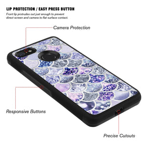 Phone Case Compatible with Google Pixel 3 Xl Purple Bling Mermaid Fish Scale Luxury Elegant Square Protective Metal Decoration Corner