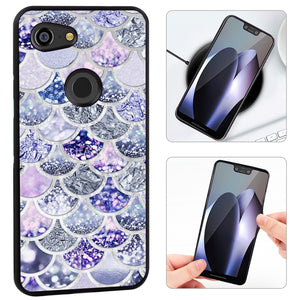 Phone Case Compatible with Google Pixel 3 Lite Purple Bling Mermaid Fish Scale Luxury Elegant Square Protective Metal Decoration Corner