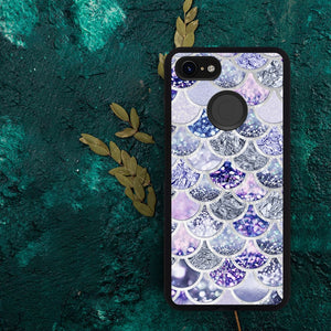 Phone Case Compatible with Google Pixel 3 Purple Bling Mermaid Fish Scale Luxury Elegant Square Protective Metal Decoration Corner