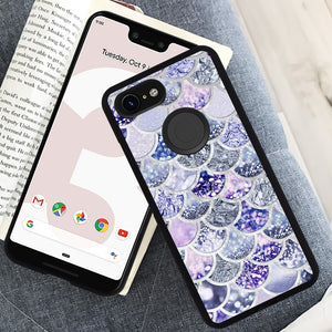 Phone Case Compatible with Google Pixel 3 Xl Purple Bling Mermaid Fish Scale Luxury Elegant Square Protective Metal Decoration Corner