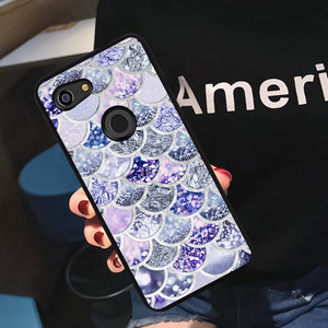 Phone Case Compatible with Google Pixel 3 Lite Purple Bling Mermaid Fish Scale Luxury Elegant Square Protective Metal Decoration Corner