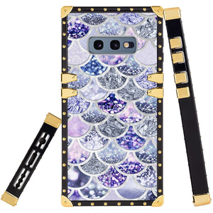 Phone Case Compatible with Samsung Galaxy S10e Purple Bling Mermaid Fish Scale Luxury Elegant Square Protective Metal Decoration Corner