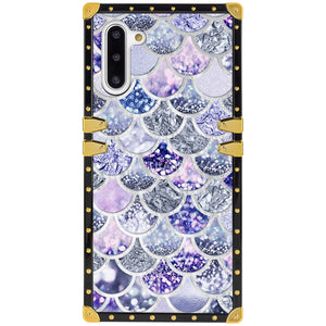 Phone Case Compatible with Samsung Galaxy Note 10 Purple Bling Mermaid Fish Scale Luxury Elegant Square Protective Metal Decoration Corner