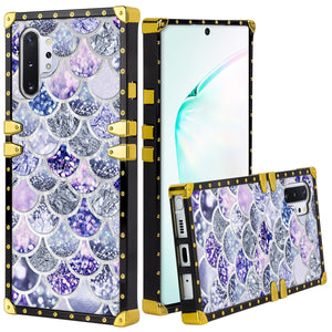 Phone Case Compatible with Samsung Galaxy Note 10 Plus, Samsung Galaxy Note 10 Plus 5G Purple Bling Mermaid Fish Scale Luxury Elegant Square Protective Metal Decoration Corner