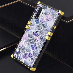Phone Case Compatible with Samsung Galaxy Note 10 Plus, Samsung Galaxy Note 10 Plus 5G Purple Bling Mermaid Fish Scale Luxury Elegant Square Protective Metal Decoration Corner