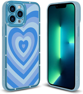 iPhone 13 Pro Max Case with Heart Design for Women Girls - Blue