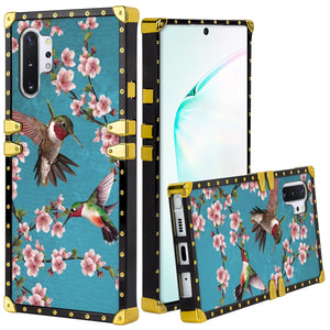 Phone Case Compatible with Samsung Galaxy Note 10 Plus, Samsung Galaxy Note 10 Plus 5G Hummingbird Painting Luxury Elegant Square Protective Metal Decoration Corner
