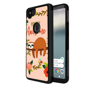Phone Case Compatible with Google Pixel 2 Sloth Bear Lying Tree Luxury Elegant Square Protective Metal Decoration Corner