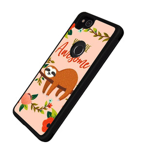 Phone Case Compatible with Google Pixel 2 Sloth Bear Lying Tree Luxury Elegant Square Protective Metal Decoration Corner