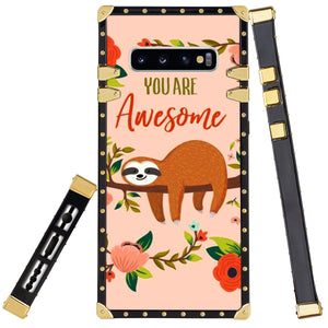 Phone Case Compatible with Samsung Galaxy S10+ Sloth Bear Lying Tree Luxury Elegant Square Protective Metal Decoration Corner