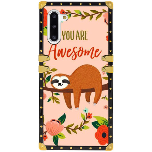 Phone Case Compatible with Samsung Galaxy Note 10 Sloth Bear Lying Tree Luxury Elegant Square Protective Metal Decoration Corner