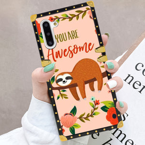 Phone Case Compatible with Samsung Galaxy Note 10 Sloth Bear Lying Tree Luxury Elegant Square Protective Metal Decoration Corner