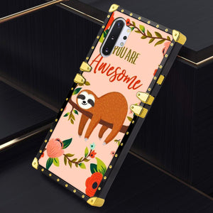 Phone Case Compatible with Samsung Galaxy Note 10 Plus, Samsung Galaxy Note 10 Plus 5G Sloth Bear Lying Tree Luxury Elegant Square Protective Metal Decoration Corner