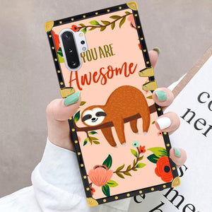 Phone Case Compatible with Samsung Galaxy Note 10 Plus, Samsung Galaxy Note 10 Plus 5G Sloth Bear Lying Tree Luxury Elegant Square Protective Metal Decoration Corner