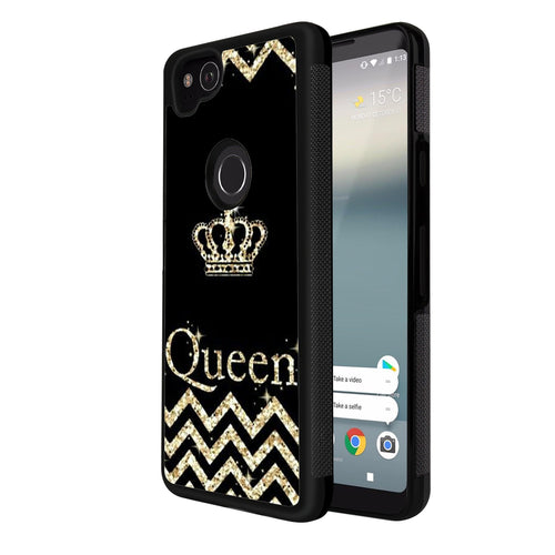 Phone Case Compatible with Google Pixel 2 Glitter Queen Crown Luxury Elegant Square Protective Metal Decoration Corner