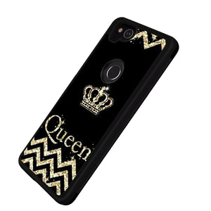 Phone Case Compatible with Google Pixel 2 Glitter Queen Crown Luxury Elegant Square Protective Metal Decoration Corner