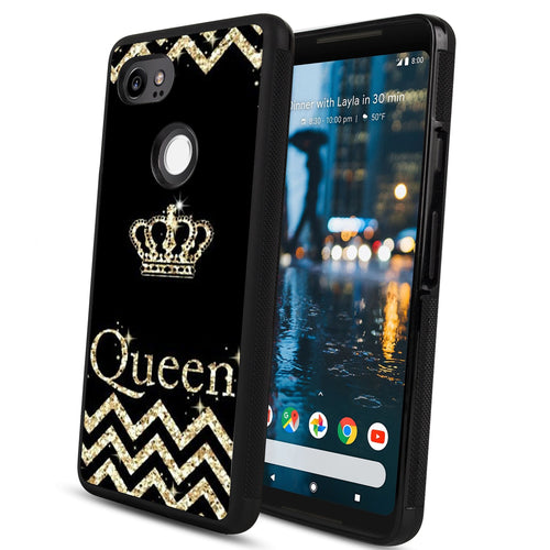Phone Case Compatible with Google Pixel 2 XL Glitter Queen Crown Luxury Elegant Square Protective Metal Decoration Corner
