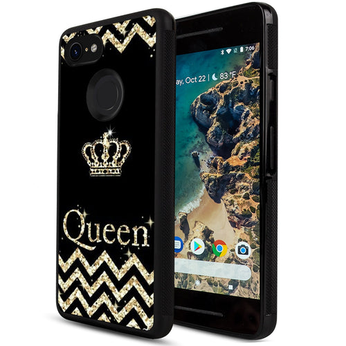 Phone Case Compatible with Google Pixel 3 Glitter Queen Crown Luxury Elegant Square Protective Metal Decoration Corner