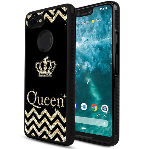 Phone Case Compatible with Google Pixel 3 Xl Glitter Queen Crown Luxury Elegant Square Protective Metal Decoration Corner
