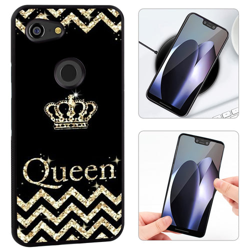 Phone Case Compatible with Google Pixel 3 Lite Glitter Queen Crown Luxury Elegant Square Protective Metal Decoration Corner