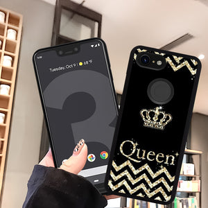 Phone Case Compatible with Google Pixel 3 Glitter Queen Crown Luxury Elegant Square Protective Metal Decoration Corner