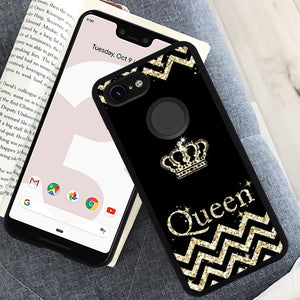 Phone Case Compatible with Google Pixel 3 Xl Glitter Queen Crown Luxury Elegant Square Protective Metal Decoration Corner