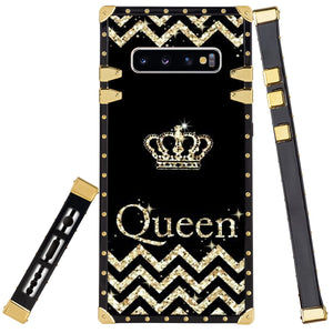 Phone Case Compatible with Samsung Galaxy S10+ Glitter Queen Crown Luxury Elegant Square Protective Metal Decoration Corner