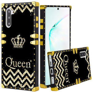 Phone Case Compatible with Samsung Galaxy Note 10 Glitter Queen Crown Luxury Elegant Square Protective Metal Decoration Corner