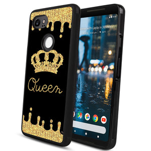 Phone Case Compatible with Google Pixel 2 XL Queen Golden Crown Luxury Elegant Square Protective Metal Decoration Corner