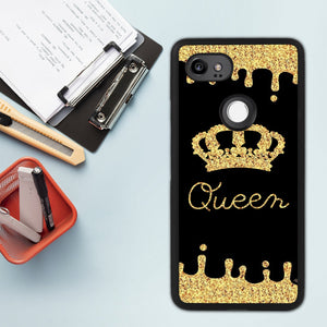 Phone Case Compatible with Google Pixel 2 XL Queen Golden Crown Luxury Elegant Square Protective Metal Decoration Corner