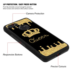 Phone Case Compatible with Google Pixel 3 Queen Golden Crown Luxury Elegant Square Protective Metal Decoration Corner