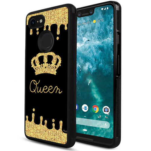 Phone Case Compatible with Google Pixel 3 Xl Queen Golden Crown Luxury Elegant Square Protective Metal Decoration Corner